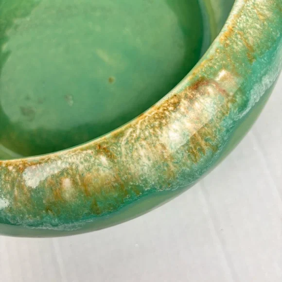 VTG round shallow planter by R. Ransbottom Pottery/Roseville OH-green drip glaze - Picture 5 of 11